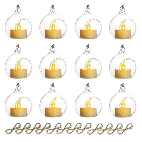 Sziqiqi Hanging Glass Globes Orbs Tea Light Candle Holders with Flameless LED Tealight for Wedding Ornaments, Wedding Birt...