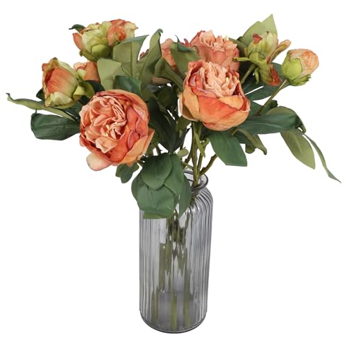 IPOPU Orange Flowers Artificial Peonies 5PCS 10heads Vintage Fake Peonies 20.47" Orange Fake Flowers for Wedding Bouquets ...