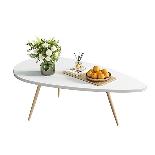SAYGOER Modern Coffee Table White Oval Coffee Tables for Living Room Simple Center Table for Small Space Home Office Easy ...