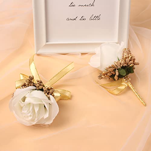 WANLIAN Rose Wrist Corsage Bridesmaid Corsage and Boutonniere Set for Wedding Prom Party Hand Flower Decoration Set of 2 (...