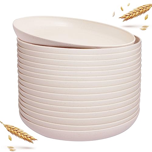 LIYH 20 Pcs Wheat Straw Plates - 9 Inch Unbreakable Dinner Plates - Dishwasher Safe Plastic Plate Reusable - Lightweight P...