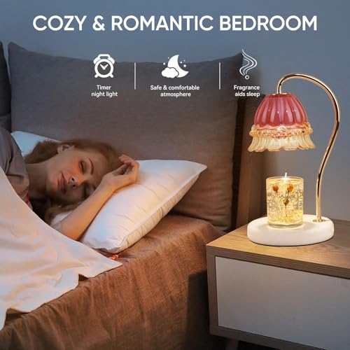 TownTime Candle Warmer Lamp with Timer,Gifts for Mom,Marble Base and Glass lampshade,a Beautiful Flower Candle Lamp with 2...