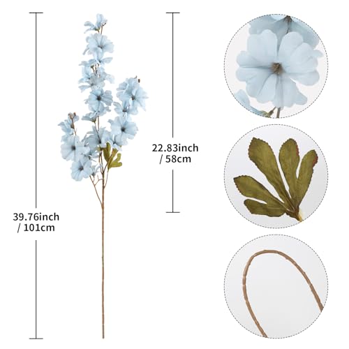IPOPU Light Blue Flowers Artificial Delphinium 5PCS Long Stem Artificial Flowers for Tall Vase Silk Larkspur Faux Florals ...