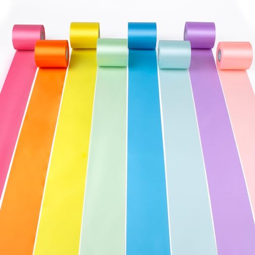 MLURCU Pastel Ribbon 2 Inch Wide Macaron Rainbow Satin Ribbon 8 Rolls 87 Yds Colorful Ribbon Assorted Bulk Ribbons Set for...