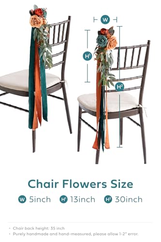 Ling's moment 8pcs Wedding Artificial Aisle Pew Flowers Chair Decorations Arrangements with Chiffon Ribbons Burnt Orange f...