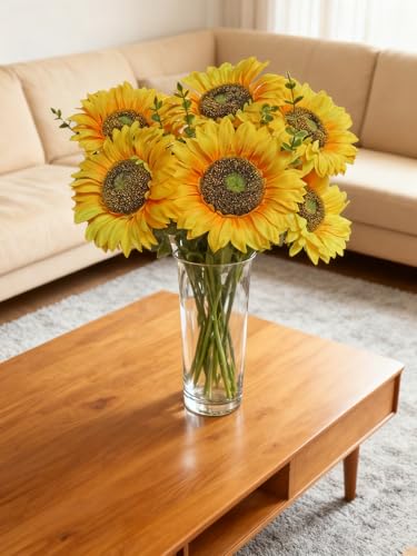 Sunflowers Artificial Flowers 6PCS Long Stem Large Fake Sunflower Kitchen Decor Realistic Silk Yellow Faux Flower For Birt...
