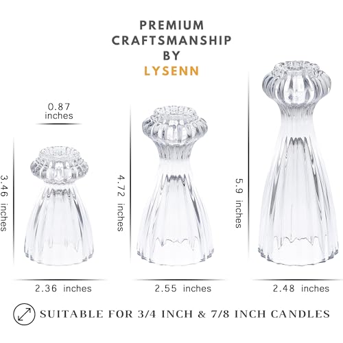 Lysenn Glass Candle Stick Holder Set of 3 – Premium Taper Candle Holders for Romantic Ambiance - Candle Sticks Holder Deco...