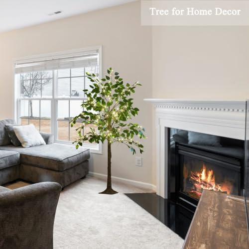 LITBLOOM Artificial Ficus Tree with Lights 4FT 140 LED Fairy Lights, Lighted Greenery Tree for Home Living Room Decoration