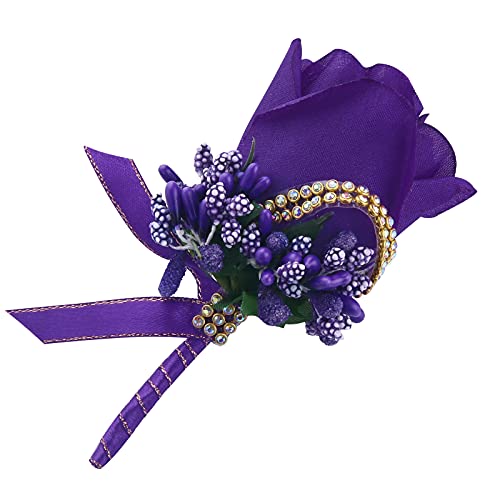 Febou Purple Wedding Rose Boutonniere with Pins for Men Wedding Groomsmen Best Man, Groom Boutonnieres for Party Prom Anni...