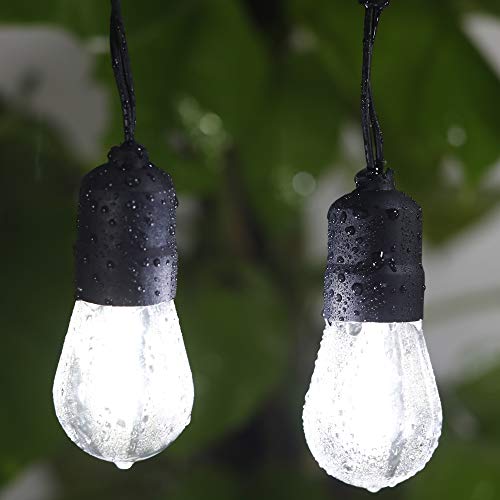 60ft Cool White LED Outdoor String Lights, Waterproof Festoon Light, 20 x Hanging Sockets with Shatterproof Light Bulbs fo...