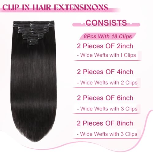 Clip in Hair Extensions Real Human Hair, 20 Inch 105g 100% Remy Human Hair Clip in Extensions for Women, Invisible Straigh...