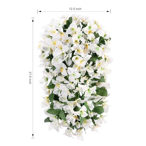 HyeFlora Bougainvillea Artificial Hanging Flowers Plants for Outdoors Decoration, 2pcs White Fake Flowers Silk Bougainvill...