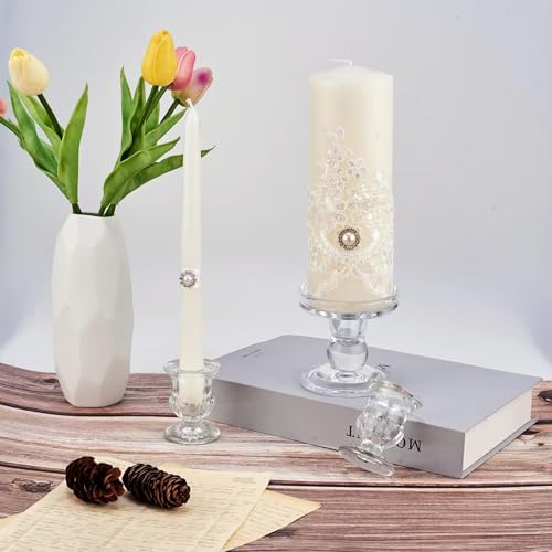 Unity Candle Holder - Glass Candle Holders for Pillar Candles Taper Candles, Glass Candlestick Holders Set of 3, Decorativ...