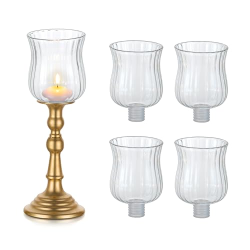 Glasseam Glass Votive Cups with Pegs: Set of 5 Shabbat Votive Candle Holders Bulk with Rubber Grippers Ribbed Glass Clear ...