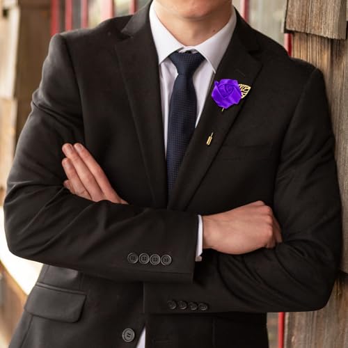 M METERXITY 24-Pack Flower Lapel Pins for Men, Golden Leaf Rose Boutonnieres Pin Groom Boutonnieres for Wedding/Dance/Part...