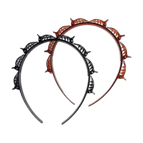 2Pcs Double Bangs Hairstyle Hairpin Headband With 8 Small Clip,Women Double Layer Twist Plait Hair Tools for Curly,Thick H...