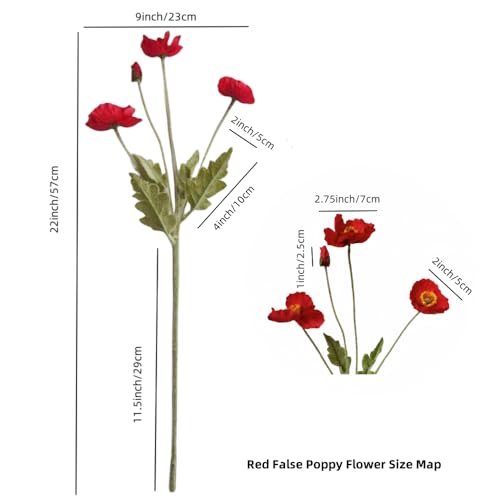 DODXIAOBEUL 3 Bundles of 22 inches Tall Red Poppy Flowers Artificial,Ranunculus Artificial Flowers,Faux Flower Stems for W...