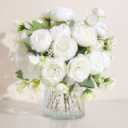 Luyue 2 Packs Peonies Artificial Flowers Vintage Faux Peony Bouquet Fake Flower for Vase Silk Floral Arrangements for Tabl...