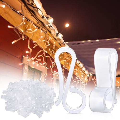 Namalu 100 Pcs Christmas Light Clips Gutter Clips for Hanging Outdoor Lights Plastic Weatherproof Gutter Hooks Hanging Str...