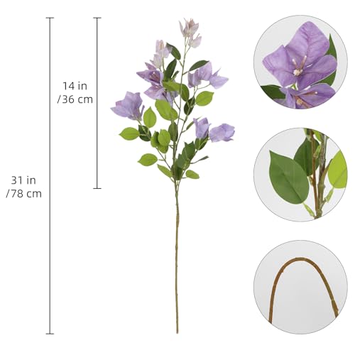 IPOPU 31" Bougainvillea Artificial Flowers 4Pcs Real Touch Bougainvillea Faux Flowers Artificial Branches for Home Decor T...