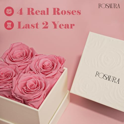 Rosaura 4-Piece Eternal Preserved Roses & Flowers Gift Box - Forever Lasting Real Roses, Preserved Flowers for Christmas, ...