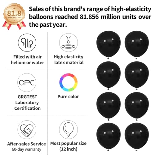 110pcs Black Balloon 12 inch, Black Latex Balloons for Birthday Party Baby Shower Wedding(with 2 Ribbons).