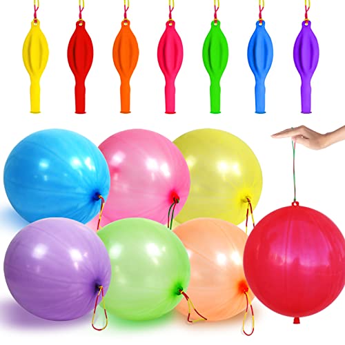 LEEZZIZZ 30Pcs Punch Balloons, Thickened Neon Punching Balloon Heavy Duty Party Favors for Kids with Rubber Band Handle, B...