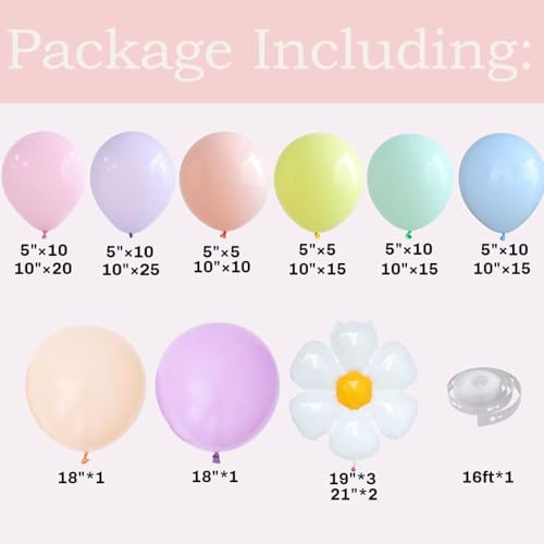 Daisy Pastel Balloon Garland Kit 157pcs Pastel Macaron Balloon Arch Kit with Flower Mylar Balloon for Boho Mothers Day Spr...