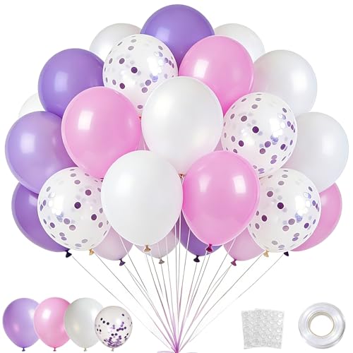Danadia 32PCS Pink Balloons Set, 12 Inch Purple Pink White Latex Balloons with 9 Inch Purple Confetti Balloons for Girls' ...