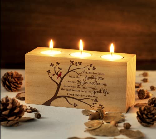 Sympathy Gifts for Loss of Loved One – Memorial Bereavement Gifts Candle Holders – Handcrafted Wooden Keepsake with Poem I...