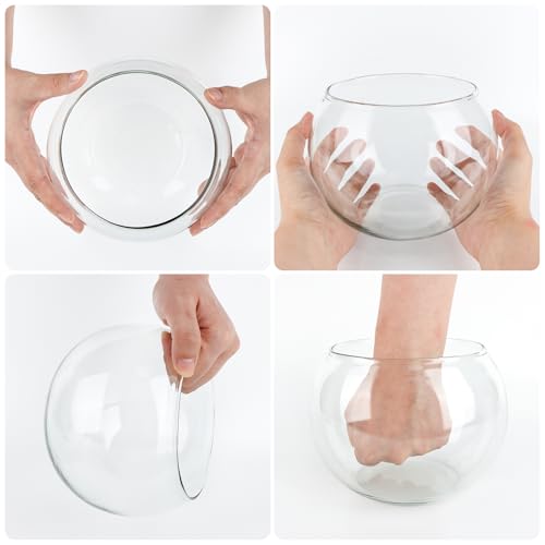 HWASHIN Set of 4 Clear Glass Vases, 6” W x 4.4” H, Round Candle Holders, Bubble Bowl, Flower Vases with Sponge Brush, Deco...