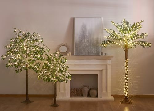 LITBLOOM Artificial Ficus Tree with Lights 4FT 140 LED Fairy Lights, Lighted Greenery Tree for Home Living Room Decoration