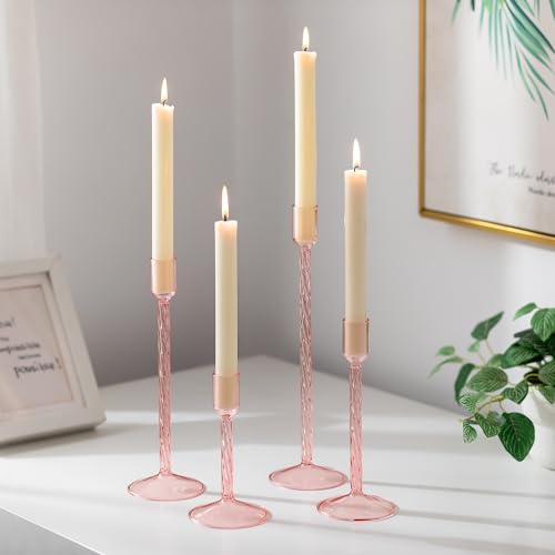 Glasseam Glass Candlestick Holders Pink: Set of 4 Tall Taper Candle Holders for Candlesticks Decorative Tapered Candles fo...