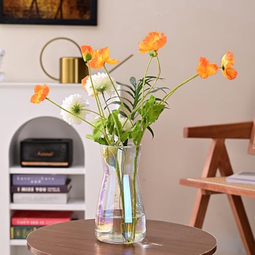 8 inch Iridescent Glass Flower Vases for Centerpiece Table Home Indoor Desk Decor,Ins Modern Boho Style Vase for Wedding H...