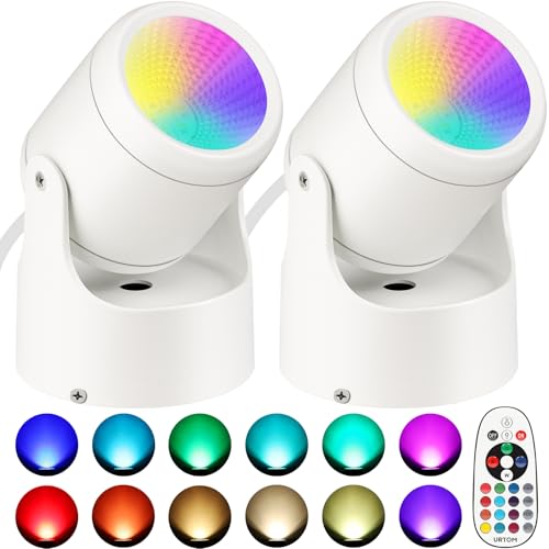 URTOM 6W RGBW Uplighting Indoor Color Changing Up Lights Indoor with Remote Dimmable LED Spot Lights for Home Aluminum Acc...