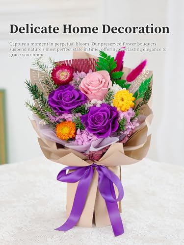 Flomoon Forever Flowers Gifts for Her, Valentines Day Preserved Flowers Bouquet Birthday Gifts for Women, Preserved Roses ...