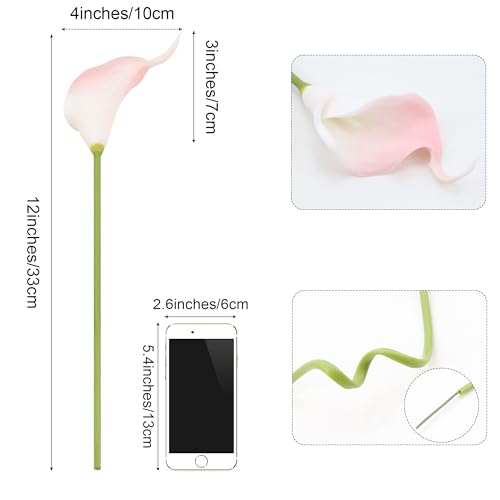 SITUMEIZI 24 PCS Pink Fake Flowers Artificial Calla Lily Silk Flowers Real Touch for Mother's Day Easter Home Kitchen Deco...