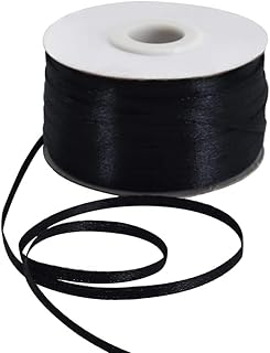 TONIFUL 1/8 Inch x 200 Yards Black Thin Solid Satin Ribbon Giant Spool Double Face Ribbons for Crafts Hanging Tags Invitat...
