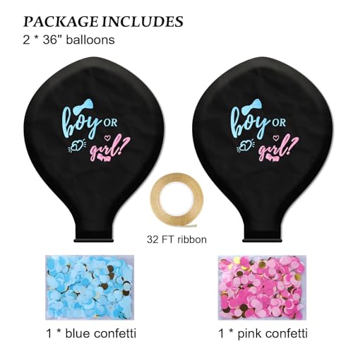 Disfore Thickened Gender Reveal Balloon - 2pcs Gender Reveal Confetti Balloons with Pink and Blue Confetti – 36 Inch Black...