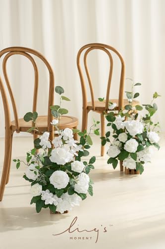 Ling's moment 17.5" Tall Standing Artificial Flowers Arrangements 4 pcs Wedding Aisle Runner Chair Decorations White Sage ...