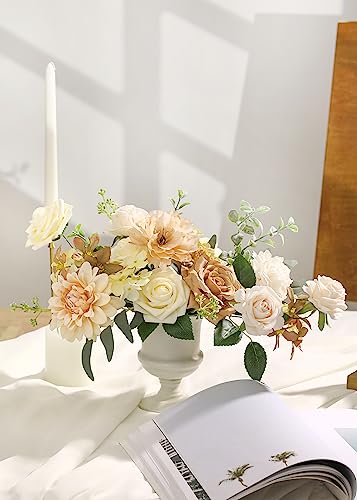 Koroni Flowers Nude Color Artificial Flowers Set - Fake Roses, Peonies, Dahlia, Silk Flowers with Stems for DIY Wedding Bo...