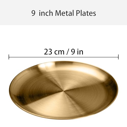 WANBY Stainless Steel Plates Gold Metal Dinner Plates Unbreakable Dinner Dishes Set for Kitchen Home Camping Outdoor Party...