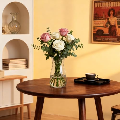 Der Rose 8 inch Clear Glass Flower Vases for Flower Bouquet Decoration Home Centerpiece Wedding Decor Gift