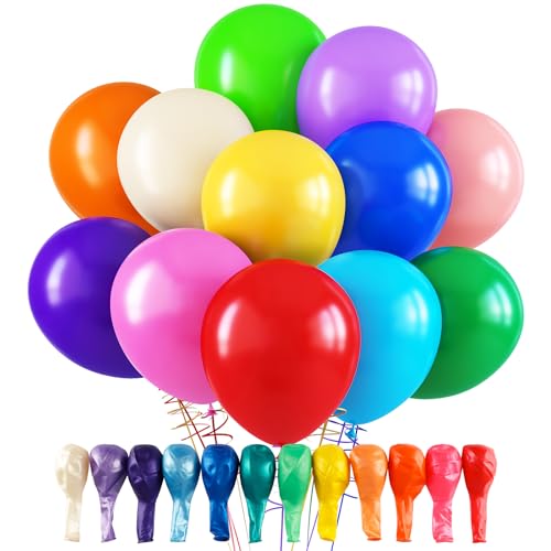 RUBFAC 120 Balloons Assorted Color 12 Inches Rainbow Latex Balloons, 12 Bright Color Party Balloons for Birthday Baby Show...