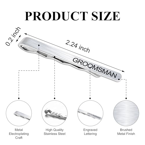 LADY & HOME Tie Clips for Men, Stainless Steel Tie Bars Gifts for Groom, Groomsmen, Father of Groom, Father of Bride, Brot...