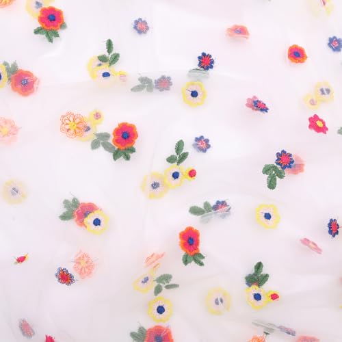 SAJOO 10ft White Embroidery Daisy Tulle Table Runner 120 Inch Floral Table Runners Summer Sheer for Kitchen Dining Easter ...