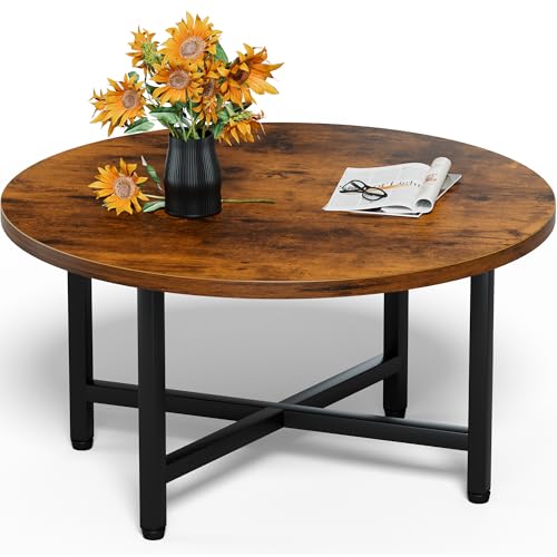 FURMORENE Coffee Table, 23.6" Small Coffee Tables, Brown Round Coffee Tables for Living Room, Floor Table for Sitting on T...