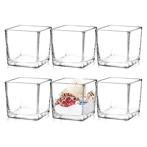 Comrzor Set of 6 Square Glass Vases 3" x3" x 3", Clear Flower Vases for Centerpieces, Candle Holder for Wedding Party Even...