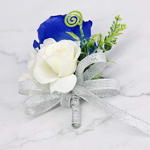 ChezMax Rose Boutonniere Handmade Flower Artificial Corsage with Clip and Ribbon 4 PCS for Bride Groom Wedding Prom Party