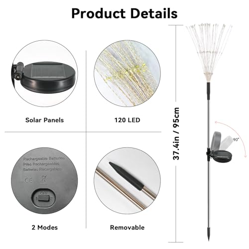 Garden Outdoor Lights, 2 Pack 120 LED Solar Garden Lights Fairy Lights Outdoor Waterproof Decorative Solar Firework Lights...